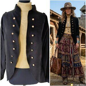 Coeur de Vague Black Military/Mandarin Jacket (Designed in France) SZ XXL